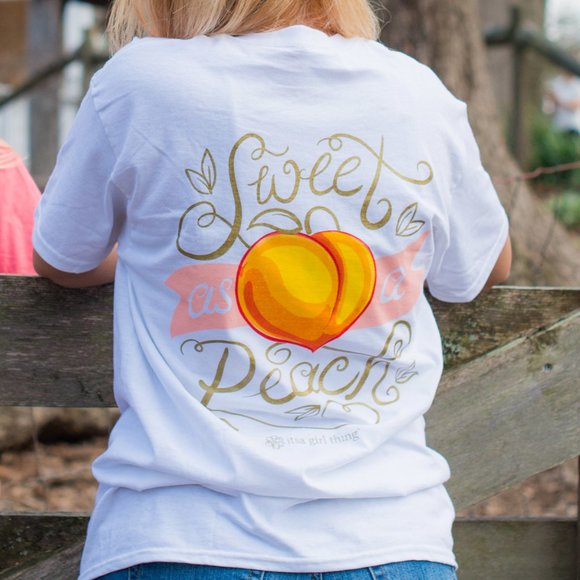 Sweet As A Peach Cute White T-Shirt  ~ Sizes Medium, Large and XL Available - Picture 3 of 5